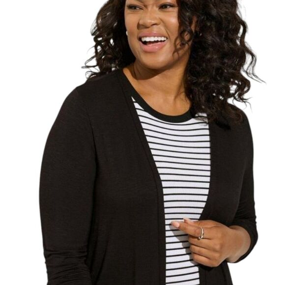 TORRID SOFTβBLACK SLUB LONG Cardigan Size 0=L 12 - Picture 3 of 16